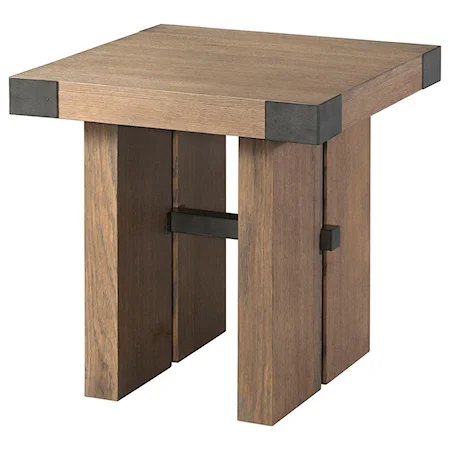 Modern Rustic End Table with Metal Accents